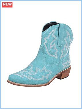 Women's Western Ankle Cowboy Boots Pointed Toe Embroidered Faux Suede Booties